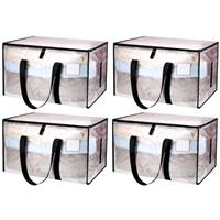 Dntorx 4/6 Pack Large Clothes Storage Bags with Lids Transparent Moving Bags Heavy Duty Moving Totes Packing Bags with Zips for Moving House Clothes Bedding Duvet Toys Storage