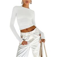OYIGELZ Women's Basic Slim Fit T-Shirt Top Long Sleeve Y2K Tops TikTok Influence Blouse Casual Crop Top Club Party Tee Shirt Streetwear