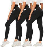 DDOBB 3 Pack Leggings for Women High Waisted Black Leggings Tummy Control Stretchy Pants Trousers for Gym Fitness Yoga Running Regular&Plus Size