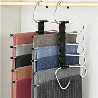 MORALVE Trousers Hangers Space Saving - 2 Pack - Non-Slip Multi-Layer Space Saving Hangers - Multifunctional Clothing Rack for Closet Storage - Ideal for Jeans, Pants, Skirts, Scarves & Slacks (Black)