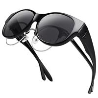 URUMQI Over Glasses Sunglasses Womens, Trendy Round Cat Eye Sun Shades Cover, Polarised UV400 Protection TAC Lens