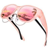 URUMQI Over Glasses Sunglasses Womens, Trendy Round Cat Eye Sun Shades Cover, Polarised UV400 Protection TAC Lens
