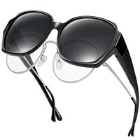 URUMQI Over Glasses Sunglasses Womens, Trendy Round Cat Eye Sun Shades Cover, Polarised UV400 Protection TAC Lens