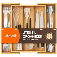 Lifewit Cutlery Drawer Organiser, 3 Compartment Cutlery Tray Bamboo Kitchen Utensil Tray
