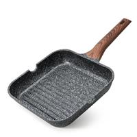 Kordisen Nonstick Griddle Pan for Induction Hob, 24/28cm Square Grill Pan for Indoor Cooking, Granite Coating Steak Skillet with Pour Spouts, PFOA Free