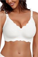 HORISUN Bras for Women No Underwire V Neck Scalloped Wireless Bralettes with Soft Support Comfort Full Coverage Seamless Bra