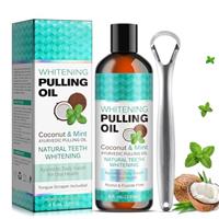 Coconut Pulling Oil 237ml, Mint Oil Pulling Mouthwash with Tongue Scraper - Natural Coconut Oil Pulling for Teeth to Help with Fresh Breath, Teeth Whitening and Healthier Teeth & Gum