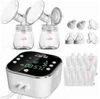 Lulia Double Electric Breast Pump Portable Strong Suction Pain Free Breastfeeding Pump, 4 Modes & 9 Levels Milk Ultra-Quiet Rechargeable for Travel&Home Backflow Protector BPA Free(White)