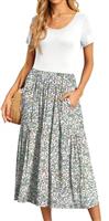 GRECERELLE Womens Summer Maxi Dress Casual Short Sleeve Crew Neck Swing Flowy Tiered Party Dresses with Pockets for Weddings Guest, Party, Holidays