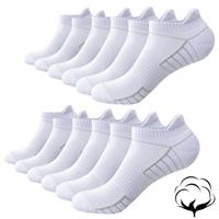 Yobenki Sports Socks for Men Women, 3/6 Pairs Thick Cushioned Ankle Socks Anti-Blister Running Socks Breathable Cotton Trainer Socks Short Athletic Socks For Men Women White/Black