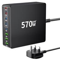 FINIBO 570W USB C Charging Station - 8 Port With 5 USB C and 3 USB A, Quick Charger Multiple Dual PD PPS for Laptop, MacBook Pro/Air, iPad, iPhone Series, Samsung