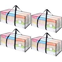 Dntorx 4/6 Pack Large Clothes Storage Bags with Lids Transparent Moving Bags Heavy Duty Moving Totes Packing Bags with Zips for Moving House Clothes Bedding Duvet Toys Storage