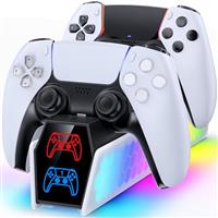 KDD PS5 Controller Charger Station Compatible with DualSense & Edge Controllers, PS5 Charging Station with LED Indicator, Playstation 5 Charger Dock Stand with stokage for PS5 Console