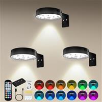 CkeyiN Wall Lights, 3 Pack LED Wall with Remote & 13 RGB Dimmable Battery Operated Wall Lamp
