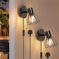 Kimjo Black Wall Lights Rotatable, Industrial E14 Socket Adjustable Wire Cage Wall Lights