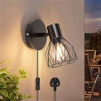 Kimjo Black Wall Lights Rotatable, Industrial E14 Socket Adjustable Wire Cage Wall Lights
