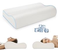 PKBD Memory Foam Pillow with Pillowcase(Cooling Ice Silk),Neck/Shoulder Pain Relief,Ergonomic Orthopedic Cervical Pillow,Bed Pillow for Side,Back,Stomach Sleepers