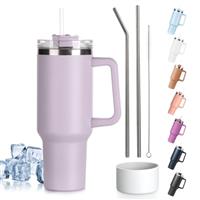 Tuocal 40oz Tumbler with Straw Lid and Handle + 2 Stainless Steel Straws + Silicone Boot, 1180 ml Double Wall Vacuum Insulated Cup, Car Coffee Mug, Travel Water Bottle for Hot Iced Coffee