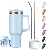 Tuocal 40oz Tumbler with Straw Lid and Handle + 2 Stainless Steel Straws + Silicone Boot, 1180 ml Double Wall Vacuum Insulated Cup, Car Coffee Mug, Travel Water Bottle for Hot Iced Coffee
