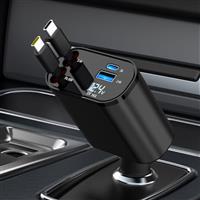 COCIVIVRE Retractable USB C Fast Car Charger, 4 in 1 with 60W Power, Retractable Cables (2.6Ft) and 2 USB Ports, Compatible with iPhone 15/14/13/12/Pro Max/Plus/Pro/iPad, Galaxy S23/S22