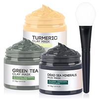 Clay Mask, Face Masks Skincare, Turmeric Clay Face Mask, Dead Sea Mud Mask, Green Tea Face Mask, Facial Mask Set for Deeply Cleansing, Pores, Acne, and Oil Control - 3x70g