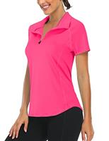 Syphiby Gym Top Women Short Sleeve Polo Shirts 1/4 Zip Up Moisture Wicking Golf Tops Sports Workout Running Tshirt S-XXL