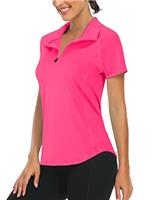 Syphiby Gym Top Women Short Sleeve Polo Shirts 1/4 Zip Up Moisture Wicking Golf Tops Sports Workout Running Tshirt S-XXL