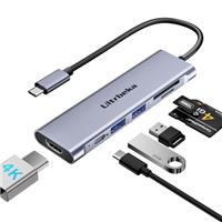 USB C Hub 7-in-1 USB-C Dongle with 4K HDMI Multiport Adapter, 2Powered USB-A 3.0 5Gbps, 100W PD Charging, TF/SD Card Reader for MacBook Pro/Air and Other Type C Ports Laptops (Silver)