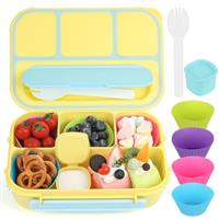 MaMix Bento Box for Kids, Lunch Box Kids, Lunch Containers for Adults,4 Compartment Leak-Proof with Sauce Snack Pot Cutlery (Bright Blue)