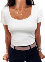 Aottori Summer Tops for Women UK Short Sleeve T Shirts Ladies Square Neck Ribbed Slim Fit Tee Shirts Casual Lightweight Basic Tunic Top