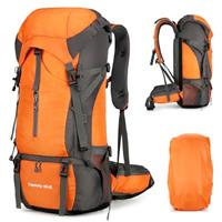 Durable 70L Hiking Camping Backpack with Waterproof Rain Cover, Lightweight Outdoor Sport Travel Daypack 65L+5L Rucksack for Climbing Touring Ultralight High-Capacity for Men and Women (Orange)