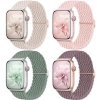 4 Pack Braided Straps Compatible for Apple Watch Straps 40mm 41mm 38mm 42mm 44mm 45mm 46mm 49mm, Breathable Stretchy Elastic Sport Loop for iWatch SE Ultra 2 Series 10/9/8/7/6/5/4/3/2/1 for Women Men
