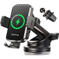 CHGeek Car Phone Holder Wireless Charger, Wireless Charger Car Holder with 15W Fast Charging for Dashboard Windshield Air Vent, for iPhone, Samsung Galaxy etc Black
