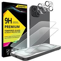 4youquality [4-in-1 Screen Protector for iPhone 15 Plus with Camera Lens Protector, Tempered Glass Film, 2-Pack Each, [LifetimeSupport][Impact-Resistant][Anti-Scratch][Ultra-Transparent]