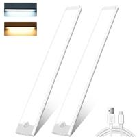 Under Cabinet Kitchen Lights,2 Pack 44 LEDs 3 Modes Motion Sensor under Cupboard kitchen lights,2000mAh USB Rechargeable Stepless Dimming Wardrobe Light,2 Color Temps Closet Light for Kitchen Stairs