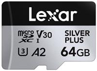 Lexar Silver Plus Micro SD Memory Card+ Adapter, MicroSDXC TF Card up to 205MB/s, A2, U3, Class 10, V30, Full HD and 4K UHD for Camera, Telephone, Switch