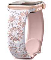 Maledan Floral Engraved Strap Compatible with Apple Watch Straps 41mm 40mm 38mm 44mm 45mm 42mm 46mm 49mm for Women, Two-Tone Flower Silicone Sport Band for iWatch SE Series 10 9 8 7 6 5 4 3 2 1 Ultra