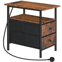 HOOBRO Narrow Bedside Table with Charging Station, with 2 Non-woven Drawers, Slim Side Table with USB Ports & Power Outlets, Narrow Side Table for Small Spaces