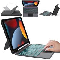 ROOFEI iPad 10.2 inch (9/8/7 Generation - 2021/2020/2019), iPad Air 3 & iPad Pro 10.5 Case with Detachable Keyboard : UK Layout Keyboard Case with Touchpad & 7 Color Backlit & Multi-Angle Kickstand