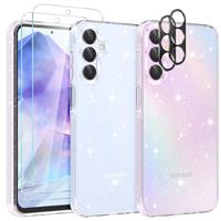 YIRSUR Glitter Clear Case Compatible with Samsung Galaxy S23 5G with 2 Pack Screen Protector with 2 Pack Camera Lens Protector, Soft TPU Bumper Anti-Scratch Shockproof Transparent Sparkly Cover