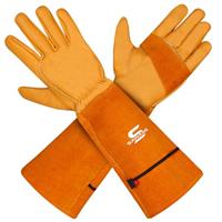 SAWANS Leather Gardening Gloves for Men/Women Long Forearm Protection Thorn Proof Breathable Rose Pruning Garden Safety Work Gloves Multi-Purpose Thick Palm Gauntlet