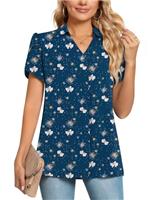POPYOUNG Ladies Tops Chiffon Blouse Business Tunic Petal Short Sleeve Office Shirts for Work