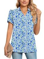 POPYOUNG Ladies Tops Chiffon Blouse Business Tunic Petal Short Sleeve Office Shirts for Work
