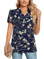 POPYOUNG Ladies Tops Chiffon Blouse Business Tunic Petal Short Sleeve Office Shirts for Work