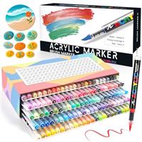 120 Colours Acrylic Paint Pens Set Direct Liquid Paint Markers with Soft Brush Tip for Rock, Wood, Glass, Fabric, Ceramic, DIY Crafts & Art Projects