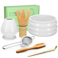 Geebuzz Matcha Whisk Set - Matcha Bowl and Bamboo Matcha Whisk, Scoop, Spoon, Sifter, Whisk Holder, 6pcs Perfect Matcha Starter Kit for Matcha Tea Ceremony