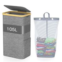 GLOWPOINT Laundry Basket with Lid, Large Foldable Washing Basket with Removable Inner Bag, Water-resistant Oxford Laundry Hamper, Laundry Bin for Bedroom, Bathroom, Laundry Room