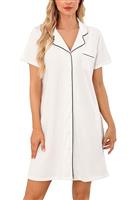 Vlazom Women Soft Nighties V-Neck Button Down Nightdress Classic Boyfriend Style Sleepshirt Relaxed Nightshirt Sleepwear