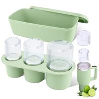 WUJUN Ice Cube Tray for 30-40 Oz Tumbler Cup, Silicone Ice Cube Molds with Lid and Bin for Chilling Cocktails, Whiskey, Drinks, Coffee, Easy Fill and Release Ice Make