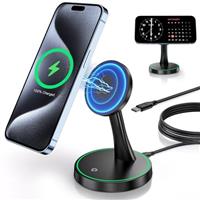 Mag-Safe Charger Stand Compatible,15W Fast Wireless Charger for iPhone 16/iPhone 15/14/13/12 Series Magnetic Wireless Charging Station with Controllable Sleep-Friendly Light for AirPods 3/Pro/Pro 2